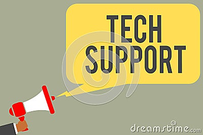 Conceptual hand writing showing Tech Support. Business photo text Assisting individuals who are having technical problems Man hold Stock Photo