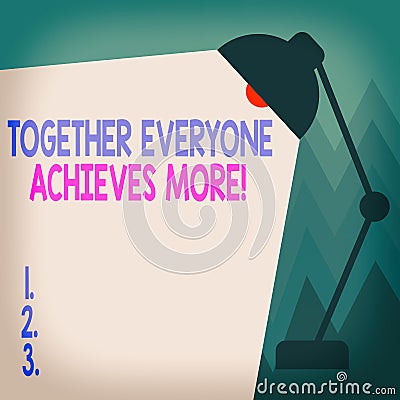 Conceptual hand writing showing Together Everyone Achieves More. Business photo showcasing Members create synergy with Stock Photo