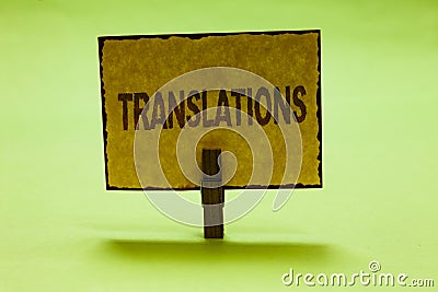 Conceptual hand writing showing Translations. Business photo text Written or printed process of translating words text voice Nice Stock Photo