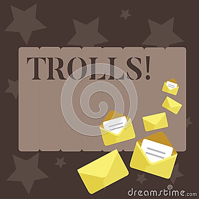 Conceptual hand writing showing Trolls. Business photo showcasing Online troublemakers posting provocative inflammatory Stock Photo