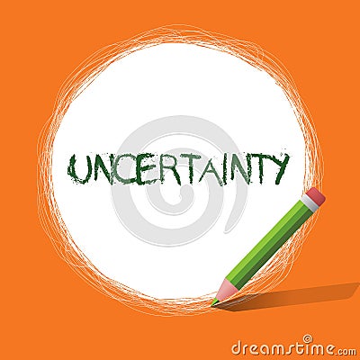 Conceptual hand writing showing Uncertainty. Business photo showcasing State of being uncertain doubt difficult to make Stock Photo