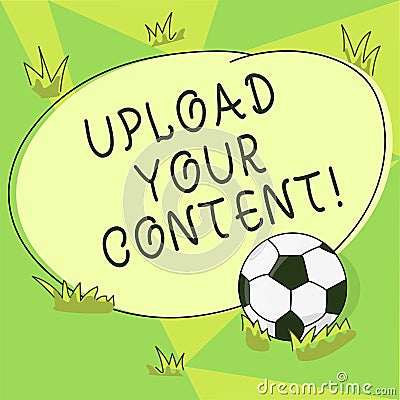 Conceptual hand writing showing Upload Your Content. Business photo showcasing transmission file from one computer Stock Photo