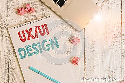 Conceptual hand writing showing Ux Or Ui Design. Business photo showcasing two different elements of a single consumer experience Stock Photo