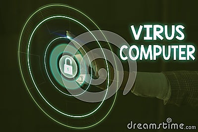 Conceptual hand writing showing Virus Computer. Business photo showcasing Malicious software program loaded onto a user s is Stock Photo
