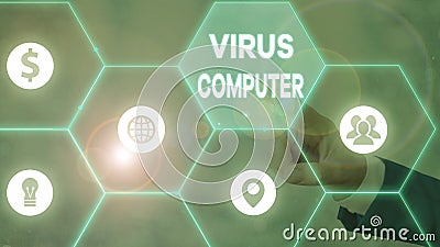Conceptual hand writing showing Virus Computer. Business photo showcasing Malicious software program loaded onto a user s is Stock Photo
