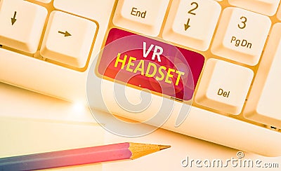 Conceptual hand writing showing Vr Headset. Business photo text headmounted device that provides virtual reality for the wearer Stock Photo