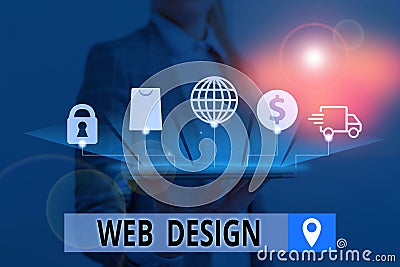 Conceptual hand writing showing Web Design. Business photo text Website development Designing and process of creating Stock Photo