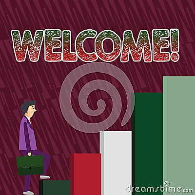 Conceptual hand writing showing Welcome. Business photo text Warm salutation acknowledgement for someone amiable loved Stock Photo