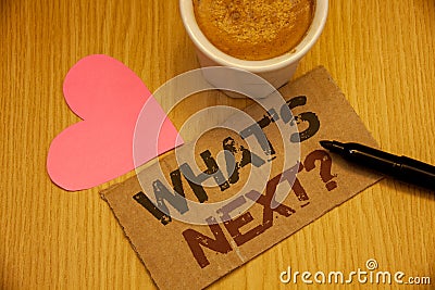 Conceptual hand writing showing What Is Next Question. Business photos text Following steps Guidance to continue moving or working Stock Photo