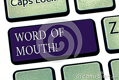 Conceptual hand writing showing Word Of Mouth. Business photo showcasing Oral spreading of information Storytelling Viva Stock Photo