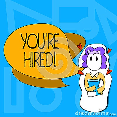 Conceptual hand writing showing You Re Hired. Business photo text New employee recruited Worker selected. Stock Photo