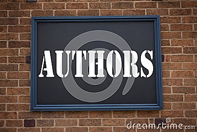 Conceptual hand writing text caption inspiration showing announcement Authors. Business concept for Word Message Text Stock Photo