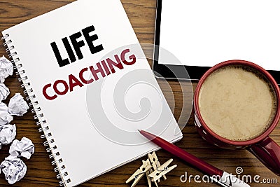 Conceptual hand writing text caption inspiration showing Life Coaching. Business concept for Personal Coach Help written on notepa Stock Photo