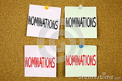 Conceptual hand writing text caption inspiration showing Nominations Business concept for Election Nominate Nomination on the colo Stock Photo