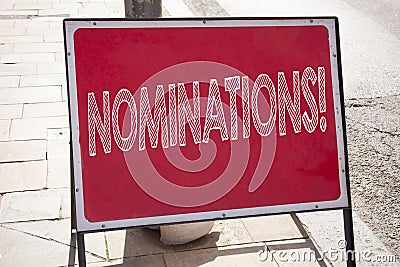 Conceptual hand writing text caption inspiration showing Nominations. Business concept for Election Nominate Nomination written on Stock Photo