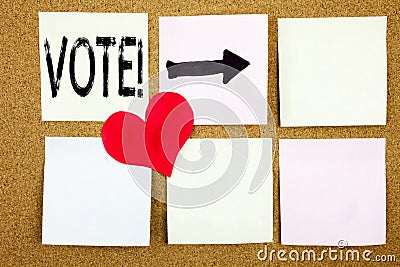 Conceptual hand writing text caption inspiration showing Vote concept for Voting Electoral Vote and Love written on wooden backgro Stock Photo