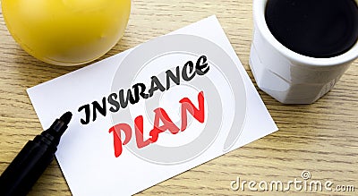 Conceptual hand writing text showing Insurance Plan. Business concept for Health Life Insured written sticky note empty paper, Woo Stock Photo