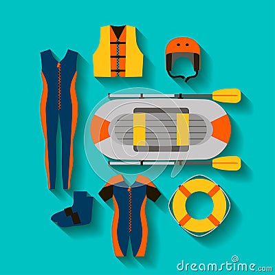 Conceptual icon set for rafting in flat style. vector illustration Vector Illustration