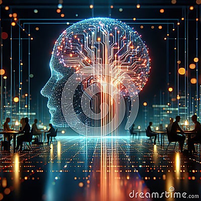 Conceptual illustration of Artificial Intelligence, Information Technologies, robotic and futuristic computer science Cartoon Illustration