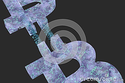 Conceptual illustration of a blockchain sign shown as bitcoin connection, high resolution 3d render Cartoon Illustration
