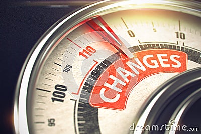 Changes - Text on Conceptual Gauge with Red Needle. 3D. Stock Photo