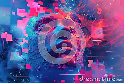A conceptual illustration of generative video, text to video AI advancement. Generative AI Cartoon Illustration