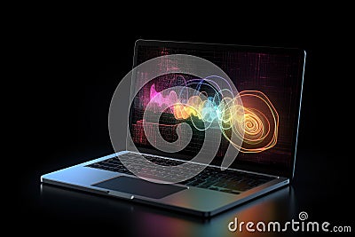Conceptual illustration of a laptop displaying analytical data with colorful growth charts. Generative AI Cartoon Illustration