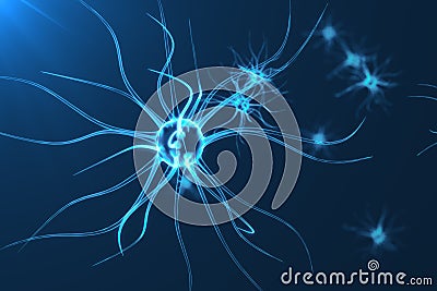 Conceptual illustration of neuron cells with glowing link knots. Synapse and Neuron cells sending electrical chemical Cartoon Illustration