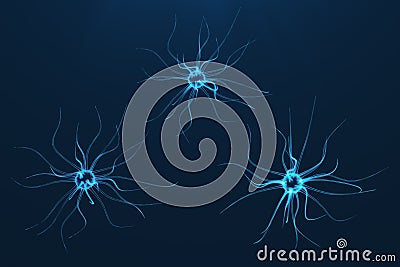 Conceptual illustration of neuron cells with glowing link knots. Synapse and Neuron cells sending electrical chemical Cartoon Illustration