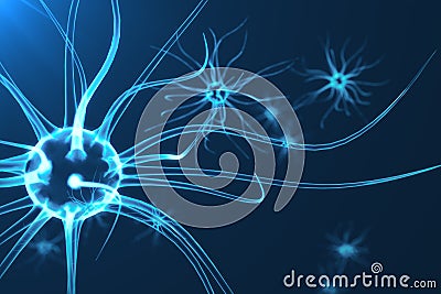 Conceptual illustration of neuron cells with glowing link knots. Synapse and Neuron cells sending electrical chemical Cartoon Illustration