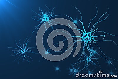 Conceptual illustration of neuron cells with glowing link knots. Synapse and Neuron cells sending electrical chemical Cartoon Illustration