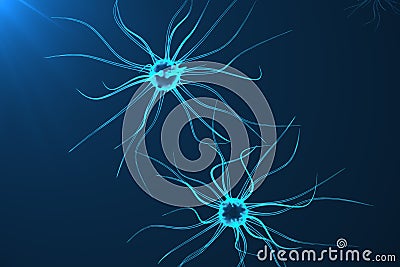 Conceptual illustration of neuron cells with glowing link knots. Synapse and Neuron cells sending electrical chemical Cartoon Illustration