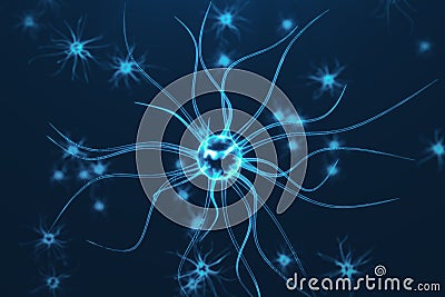 Conceptual illustration of neuron cells with glowing link knots. Synapse and Neuron cells sending electrical chemical Cartoon Illustration