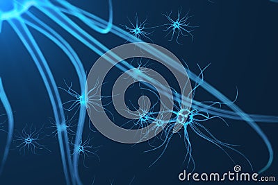 Conceptual illustration of neuron cells with glowing link knots. Synapse and Neuron cells sending electrical chemical Cartoon Illustration