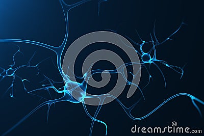 Conceptual illustration of neuron cells with glowing link knots. Synapse and Neuron cells sending electrical chemical Cartoon Illustration