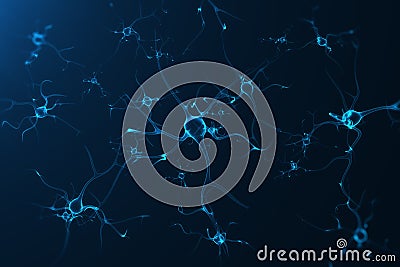 Conceptual illustration of neuron cells with glowing link knots. Synapse and Neuron cells sending electrical chemical Cartoon Illustration