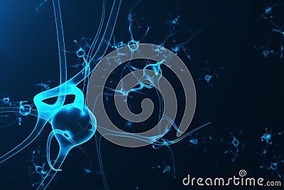 Conceptual illustration of neuron cells with glowing link knots. Synapse and Neuron cells sending electrical chemical Cartoon Illustration