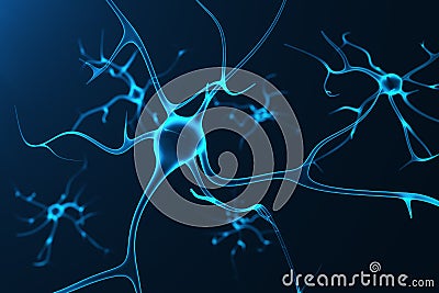 Conceptual illustration of neuron cells with glowing link knots. Synapse and Neuron cells sending electrical chemical Cartoon Illustration