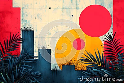 Conceptual illustration simple and concise, layout for advertising, abstract city background. Cartoon Illustration