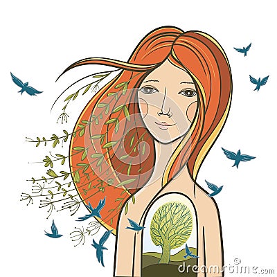 Conceptual illustration: unity with nature Vector Illustration