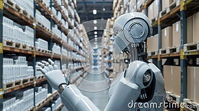 Conceptual image of automated robots working alongside Stock Photo