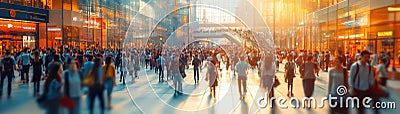 conceptual image blending the vibrancy of a crowded environment with the solitude of a deserted space, emphasizing their Stock Photo