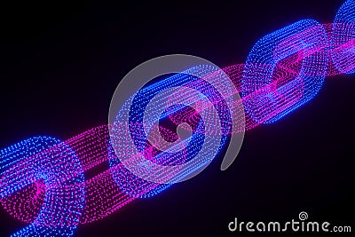 Conceptual image blockchain security chain on black background. 3D illustration Cartoon Illustration