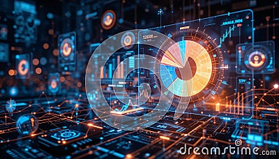 A conceptual image depicting AI-driven data visualization in a high-tech digital environment Stock Photo