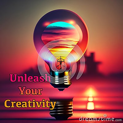 A conceptual image, A Bright Idea, with message unleash your creativity power, generated by AI. Stock Photo