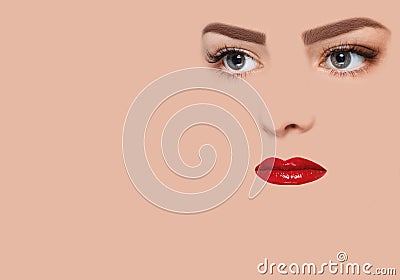 The conceptual image with red lips Stock Photo