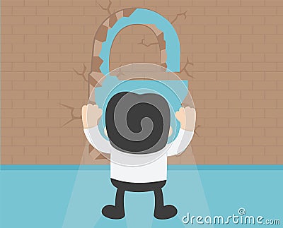 Conceptual image of successful Brick wall blocking the office do Vector Illustration