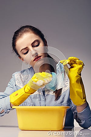 Conceptual image on which the woman launder shady money Stock Photo