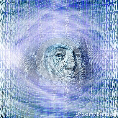 Conceptual internet business image of binary code with money Stock Photo