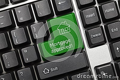 Conceptual keyboard - Mortgage approved green key Stock Photo